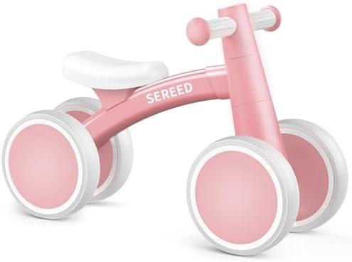 SEREED Baby Balance Bike for 1 Year Old Boys Girls 12-24 Month Toddler Balance Bike, 4 Wheels Toddler First Bike, First Birthday Gifts, Pink