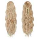 FESHFEN Ponytail Extensions - Drawstring Ponytails Hair Extension Long Curly Wavy Hair Piece Synthetic Pony Tail Hairpieces for Women, Honey Blonde Mix Platinum Blonde 18 inch