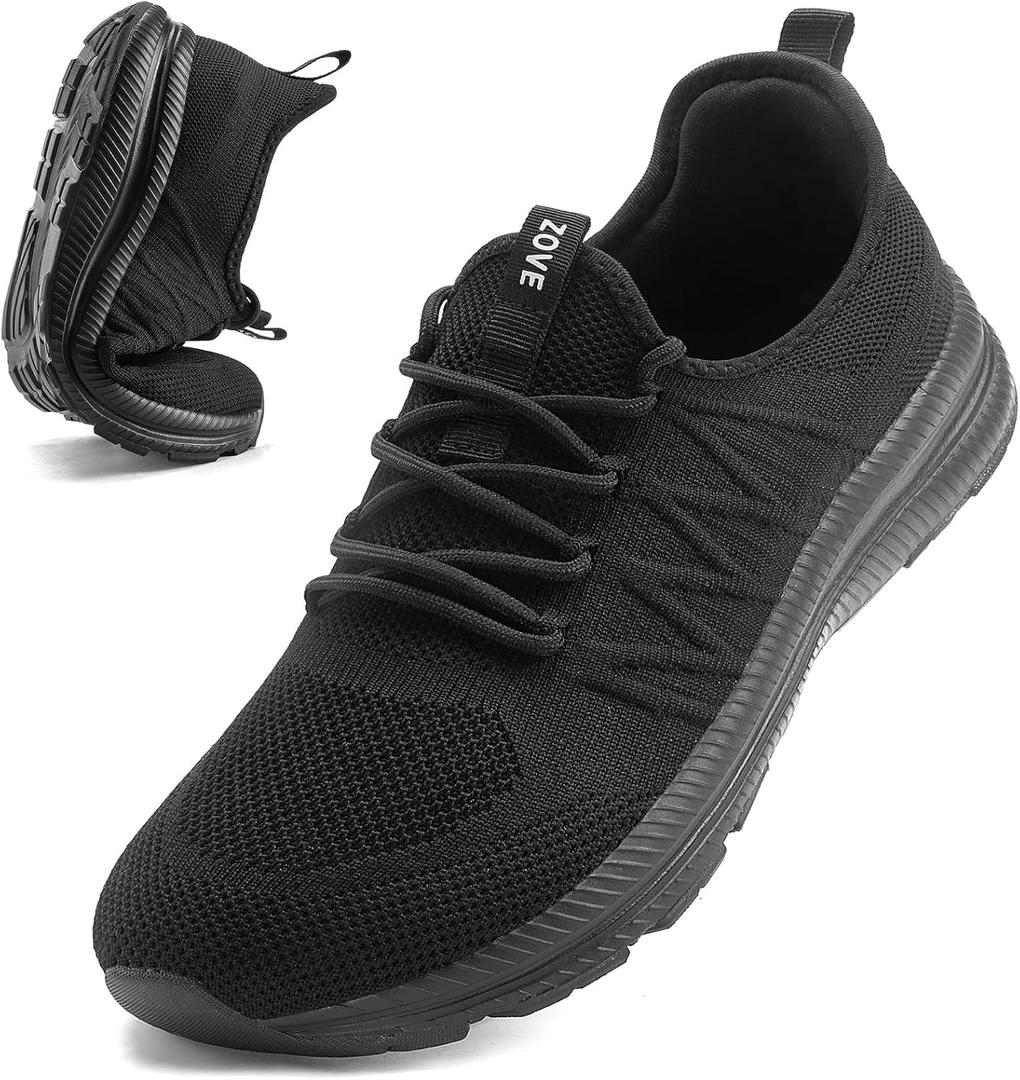 ZOVE Wide Toe Box Shoes for Men Extra Wide Width Sneakers Non-Slip Ultra Light Wide Tennis Running Shoes Breathable Casual Walking Sneakers Diabetes Workout Gym Jogging Sports, Size 8 Wide (Full Black)