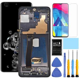 AMOLED for Samsung Galaxy S20 Ultra 5G Screen Replacement for Samsung S20 Ultra Screen Replacement With Frame LCD Display Digitizer G988u1 G988a G988w Touch Screen Assembly 6.8 inch Black