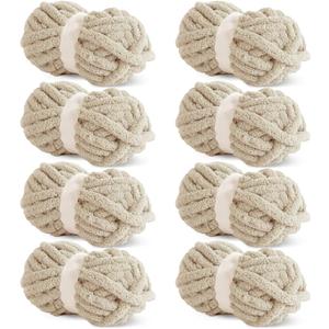 HOMBYS Khaki Chunky Chenille Yarn for Crocheting, Bulky Thick Fluffy Yarn for Knitting, Super Bulky Chunky Yarn for Hand Knitting Blanket, Soft Plush Yarn, 8 Jumbo Pack (27 yds,8 oz Each Skein)