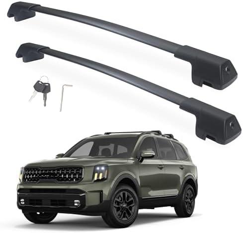 Autekcomma 260lb Loading Heavy Duty Roof Rack Crossbars fit for Kia Telluride X-PRO X-LINE 2023 2024 with Lockable Anti-Theft Mechanism Matte Black Finishing (Not for LX EX S SX SX-P) Sold as 1 Pair