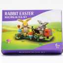 Easter Rabbits Display Building Toy Set, Includes Colorful Easter Eggs and Tulips, Easter Decorations