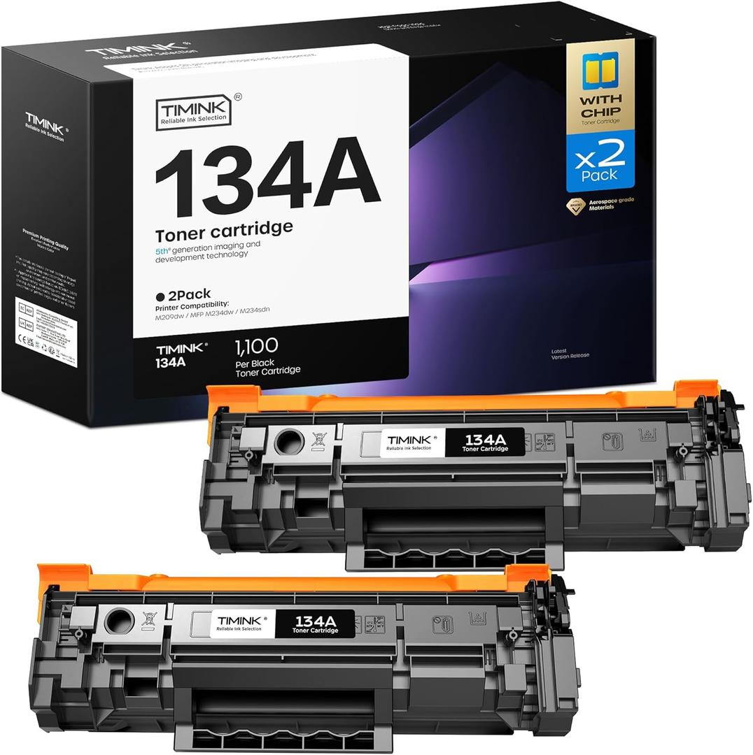 134A Black Toner Cartridges (with Chip) Replacement Compatible for HP 134A W1340A 134X W1340X Toner Cartridges Work with Laserjet M209dw MFP M234dw M234sdw M234sdn Printer (2 Black)