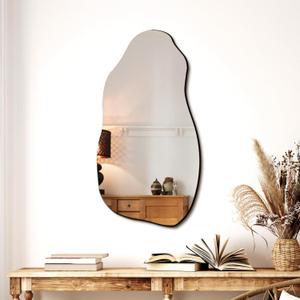 Irregular Asymmetrical Wall Mirror for Living Room Bathroom Entryway, Modern Decorative Mirror Hanging (Hook Style, 32'' x 18'') (Frameless)