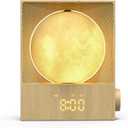 Sunrise Alarm Clock, 360-Degree Rotating Moonlight & 10 White Noise Sounds, Dual Alarm & Snooze for Heavy Sleeper, Timer, Wooden Bedroom Light Gift - Wood