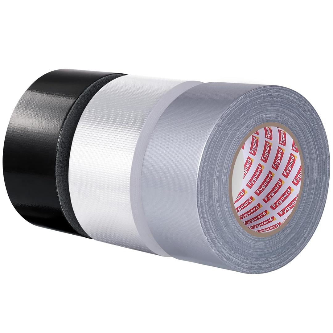 3 Pack Duct Tape 1.89In 132Yd Total Heavy Duty Waterproof Tape, 8.26Mil All-Weather Adhesive Repair Duct Tape for Indoor Outdoor Repair Fixation Reinforcement Sealing(Black Silver White)