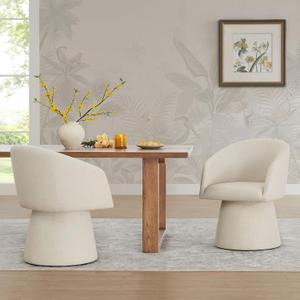 KISLOT Swivel Dining Chairs Set of 2, Upholstered Mid Century Modern Deskchair with Barrel Back, Linen Fabric Kitchen Chairs for Dining Room, Bedroom, Dressing Room, Linen