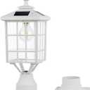 Kemeco ST4224Q-W Solar Post Light Outdoor Led Squared Frame Fixture with 3" Pier Mount Base for Garden Street Pole Landscape Yard Driveway Entryways (White) (White Lamp + Base)