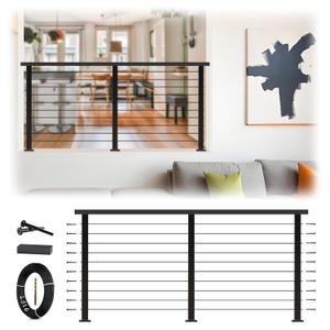 4ft-8ft Complete Set Cable Railing System 36", Black T304 Stainless Steel Cable Railing Posts Kit with Adjustable Handrail Cable Rail, Super Easy DIY for Indoor Outdoor Level Decks