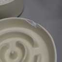 Ceramic 1.2 Cup Raised Slow Feeder Dog Bowl Set, Elevated 6.1inch Bowl and 7.3inch Puzzle Slow Food Dish with Wooden Stand for Medium and Small Dog, Anti-Gulping (2 x Beige+ Stand)