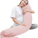 MOON PARK Pregnancy Pillow - Incredibly Smooth and Soft Cooling Cover I Shaped Full Body Maternity Pillow with Removable Cover - Support for Side, Back, Legs, Belly, HIPS - Pink