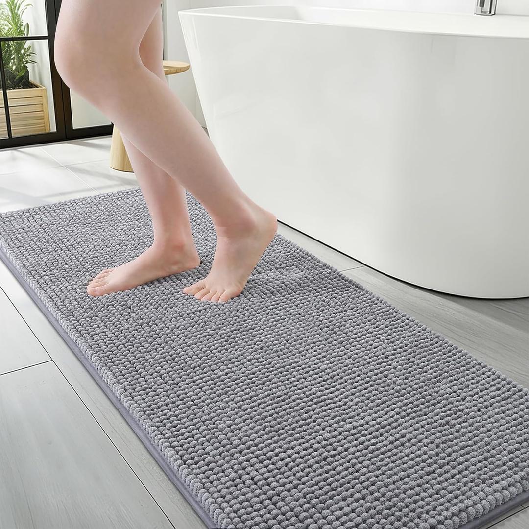 Arotive Bathroom Rugs 47" x 17", Ultra Soft Absorbent Chenille Bath Rugs, Non-Slip Rubber Backing, Machine Washable Bath Mats for Bathroom Floor, Tub and Shower, Home Decor Accessories, Grey