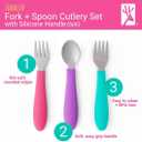Elk and Friends Kids Silverware with Silicone Handle | Childrens Safe Flatware | Toddler Utensils | Baby Spoons + Forks | Stainless Steel Cutlery | Dishwasher Safe | 6 Pieces