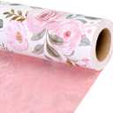 BIOBROWN Reversible Floral Wrapping Paper Roll - 17 Inches X 33 Feet (47 sq. ft. ttl.) Pink Watercolor Roses Design Flower Gift Wrap for Wedding, Bridal Shower, Mother's Day