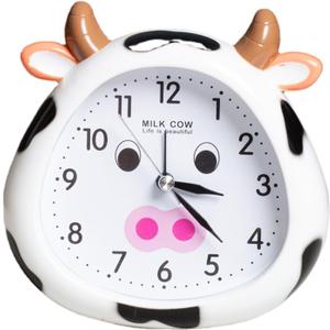 Kids Alarm Clock Cow Alarm Clock for Kids Bedroom, No Battery, Cute Bedside Clock Children's Sleep Trainier, Wake Up for Boys Girls Birthday Gifts (White)