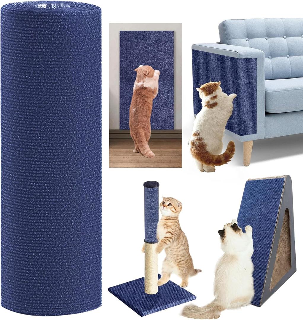 120"x15.8" cat Scratch Furniture Protector Keep Couch Sofa Protection Anti Claws Corner Wall Scratcher Post sisal Scratching mat Carpet pad Cover Fabric Tree Guards remnants (Navy Blue)