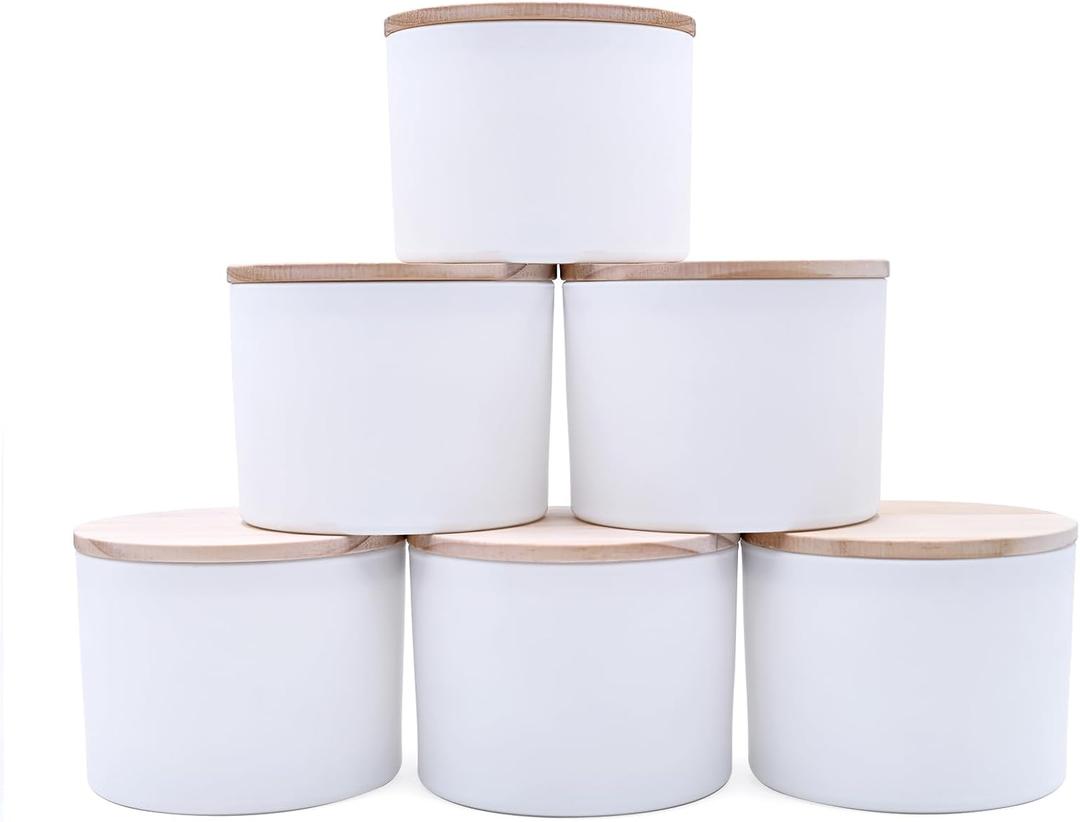 18 OZ Thick Candle Jars for Making Candles 6 Pcs, Empty Jars with Wood Lids for Candle Making, Sample Container,Matte White