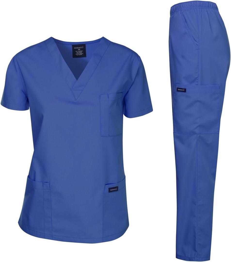 Dagacci Scrubs Medical Uniform Women and Man Scrubs Set Medical Scrubs Top and Pants (Medium, Royal Blue)