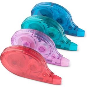 Amazon Basics White-Out Correction Tape with Dispenser, 39.3ft, 4-Pack, Tear-Resistant Tape for Office or School Supplies, Green, Orange, Purple, Red, Blue