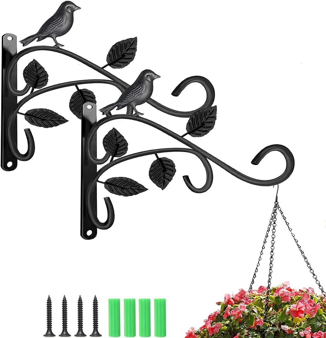 SLL 2Pack Hanging Plants Bracket, 12 Inch Steel Plant Hooks for Hanging Baskets, Wall-Mounted Gardening Bracket Hook for Bird Feeders, Wind Chimes, Flower Baskets, Lanterns