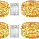 4 Pack Battery Operated Dewdrop Led Lights,Indoor Mini Fairy Lights With Timer Function,For Wedding Home Parties Christmas Holiday Decoration,6 Hours on/18 Hours Off ,30 Count LEDs,10 Feet(Warm white)