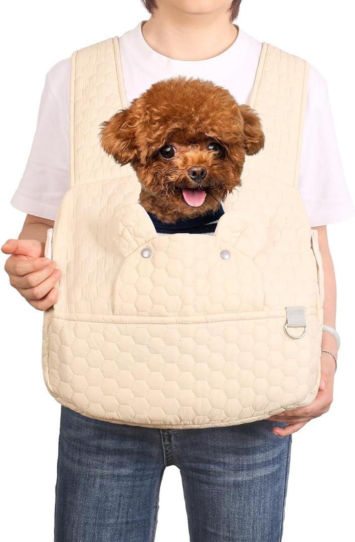 Dog Backpack Carrier for Small Dogs, Cat Carrier Sling, Front Facing Pets Chest, Adjustable Straps & Safety Lock, Hands-Free Dog Carrier, Gifts for Hiking, Biking & Daily, Fit 5-15 Lbs (Beige)