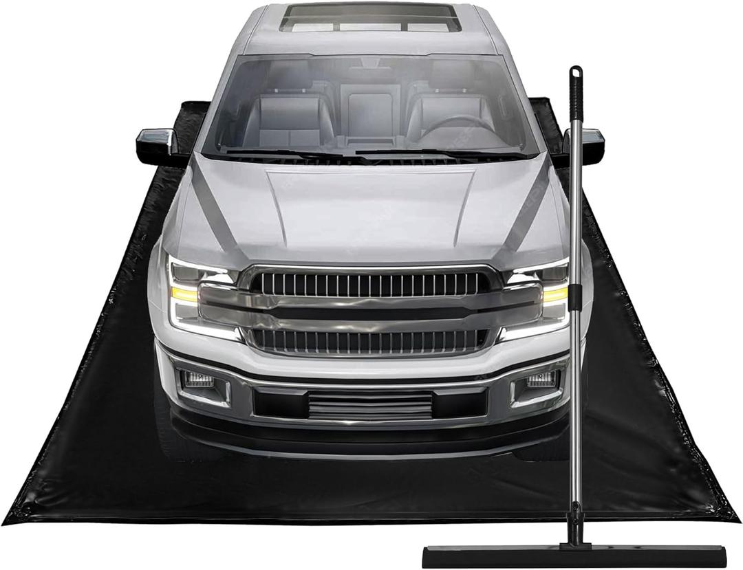 Waterproof Under Car Garage Floor Containment Mat with Squeegee for Snow Rain Mud Oil Protection 7'9" x 18'