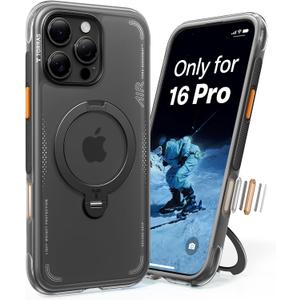 TORRAS Ostand Q3 Air for iPhone 16 Pro Case with Real Airbags, Fit for MagSafe, 360 Magnetic Stand, Mil-Grade Protection, Camera Control Button, Shockproof & Stylish Case for iPhone 16 Pro 6.3", Black