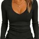 iGENJUN Women Long Sleeve V Neck Shirts for Women Business Casual Work Top Knit Slim Fit for Fall (Large, Black)