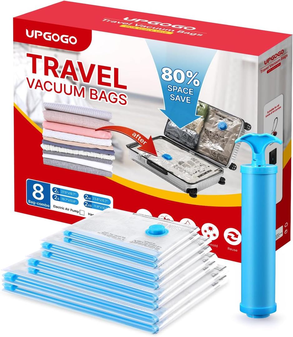 Vacuum Bags for Travel - Space Saver Combo 8 Pack (Hand Pump)