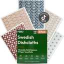 FEBU Swedish Dishcloths for Kitchen | 5 Pack Eastern Reusable Paper Towels Washable | Swedish Dish Towels | Non-Scratch Cellulose Sponge Cloths | No Odor, Biodegradable Cleaning Cloths