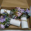 Dining Table Centerpiece Sets 3 Artificial Rose Bouquet with Vase - Farmhouse 6 Pcs Silk Flowers and 3 Pcs Metal Pot Small Faux Floral Arrangements for Wedding Party Home Kitchen Bathroom Dcor, Lilac