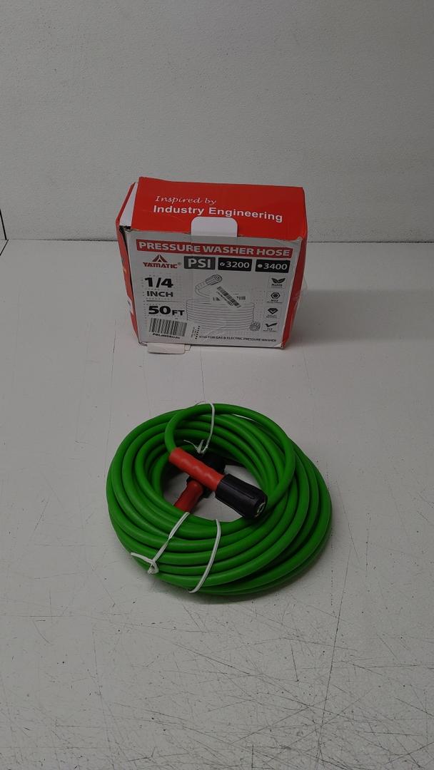 YAMATIC Super Flexible Pressure Washer Hose 50FT for Power Washer Replacement, Kink Resistant Extension With Leak-Free M22 Female & 3/8" Quick Connect Adapters, 1/4" 3200 PSI, Green
