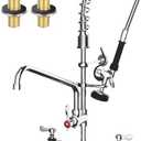 Commercial Sink Faucet, TOLSUNY Commercial Kitchen Faucet Wall Mount with Pre Rinse Sprayer, Wall Mounted Kitchen Sink Faucet for Industrial and Restaurant Sinks (Classic, 25)