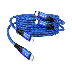 Dasku USB C to Lightning Cable 2Pack 6FT, Nylon Braided Type C to Lightning Fast Charger Cable Compatible with iPhone 14, 13, 12, 11, Pro Max, Xr, Xs, 8, 7, 6 Plus (Blue)