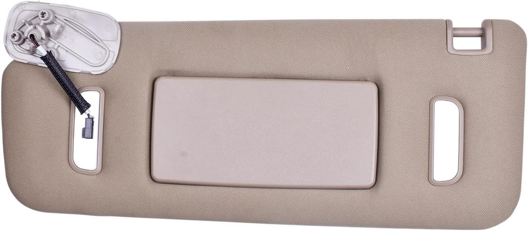 Sun Visor Beige Left Driver Side LH with Light Compatible with Cadillac Escalade Avalanche Suburban 1500 Tahoe Sierra Yukon for 15213271, 15824912, 15839410, 15882941, 15949716