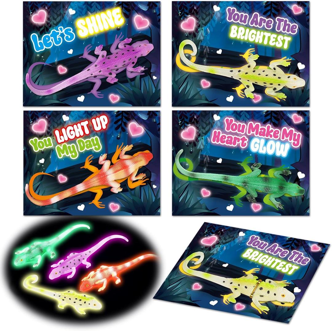 Shemira 24 Pack Valentine's Day Cards for Kids, Valentines Day Gifts for Kids with Toy Lizards, Valentine Exchange Cards for Kids School Classroom Party Favors, Valentine Greeting Cards