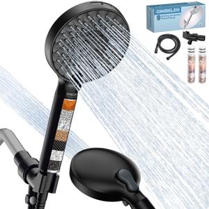 Filtered Shower Head with Handheld, 9 Modes High Pressure Shower Heads with Filter, 72"Hose, Adjustable Bracket, Hard Water Filter Mineral Beads to Remove Chlorine and Harmful Substance, Matte Black
