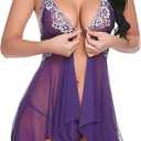 Avidlove Women Lingerie Lace Babydoll V Neck Nightwear Strap Chemise Lingerie Purple L