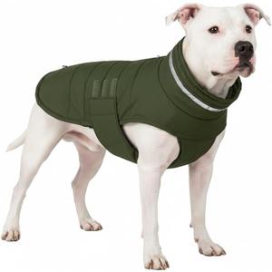 Mklhgty Waterproof Dog Coat for Dogs, Warm Dog Winter Jacket, Reflective Windproof Turtleneck Coats with Adjustable Hook & Loop - Green - L
