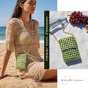 Woven Small Crossbody Bag for Women, PU Leather Cell Phone Purse with Chain Strap Mini Shoulder Bag Beach Crossbody Phone Bag