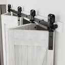 CCJH 80" Bi-Folding Sliding Barn Door Hardware Kit for 4 Doors,Slide Smoothly Quietly,Black Track J Shape Roller,No Door
