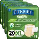 FitRight Adult Diapers, Extra+ Heavy Absorbency, XL (Waist Size 56in-64in), OptiFit Incontinence Briefs for Men/Women, Disposable, Moisture-Wicking, Leak Protection, 20 Count (Pack of 4)