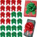 24pcs Large Christmas Bows for Gift Wrapping, 5 inch Wide Xmas Pull Bows for Presents, Gift Baskets, Christmas Tree, Wine Bottles, Christmas Decorations (red and Green)