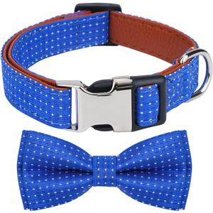 Rhea Rose Dog Collar with Bow Tie for Girl or Boy Gift Soft Durable Bowtie Blue dot Large (L(16"-22.5"))