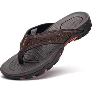 GUBARUN Mens Sport Flip Flops Comfort Casual Thong Sandals Outdoor(Brown, 13)