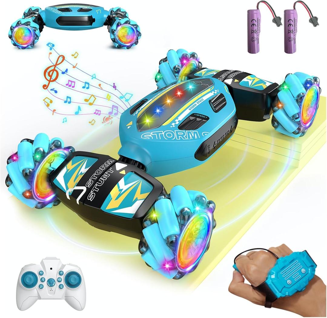 Gesture Sensing RC Stunt Car for Boys 8-12 - Gifts Toy for Kids,4WD Remote Control 360 Rotating, Transform Hand Controlled, Birthday Presents for Boy Age 8 9 10 11 12(Sky Blue)