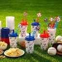 Remerry 16 Set Baseball Party Favors Goodie Bag Stuffers Goodie Cups with Lids and Spiral Straws 16 oz Reusable Plastic Tumblers for Team Senior Night Gifts Birthday Party Supplies