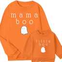 JINTING Mommy and Me Matching Outfits Halloween Little Boo Sweatshirt Spooky Mama Long Sleeve Shirt Tops (Orange)